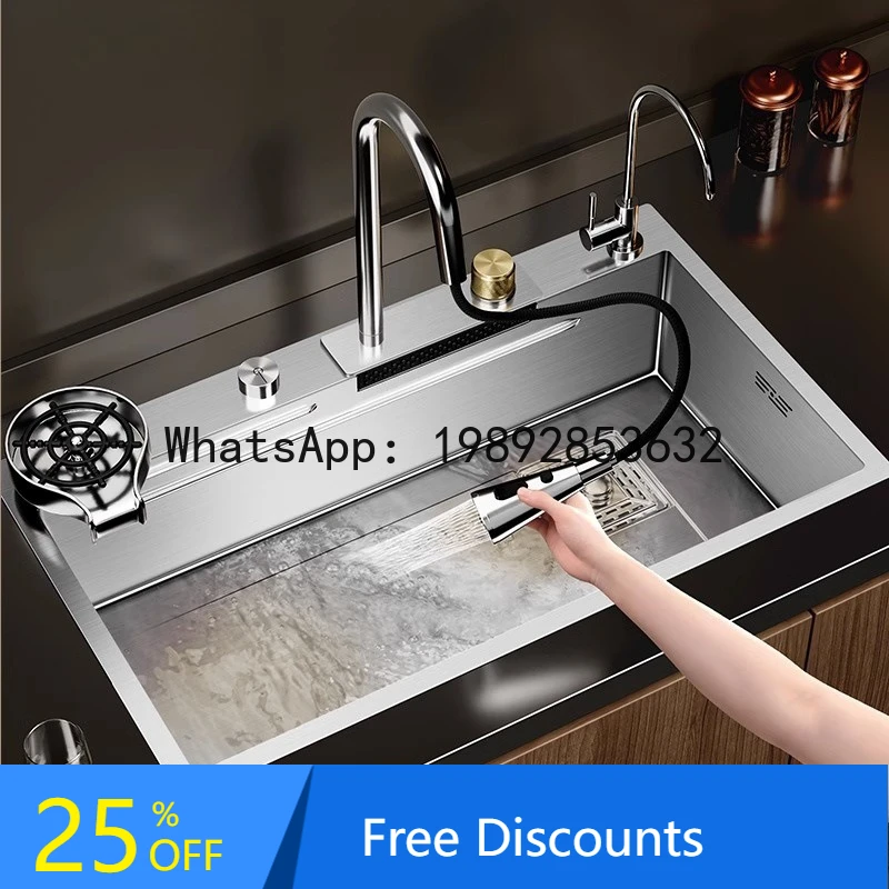 

CZ 304 Nano Waterfall Large Single Bowl Kitchen Sink Stainless Steel Basin Household Dishwashing Sink