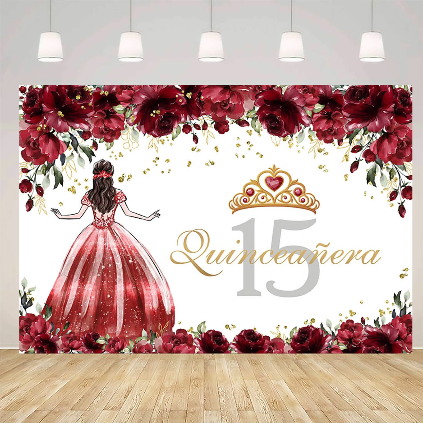 Quinceanera Photography Background Floral Crown 15 Year Old Happy Birthday Backdrop Party Decoration Girls Portrait Photozone