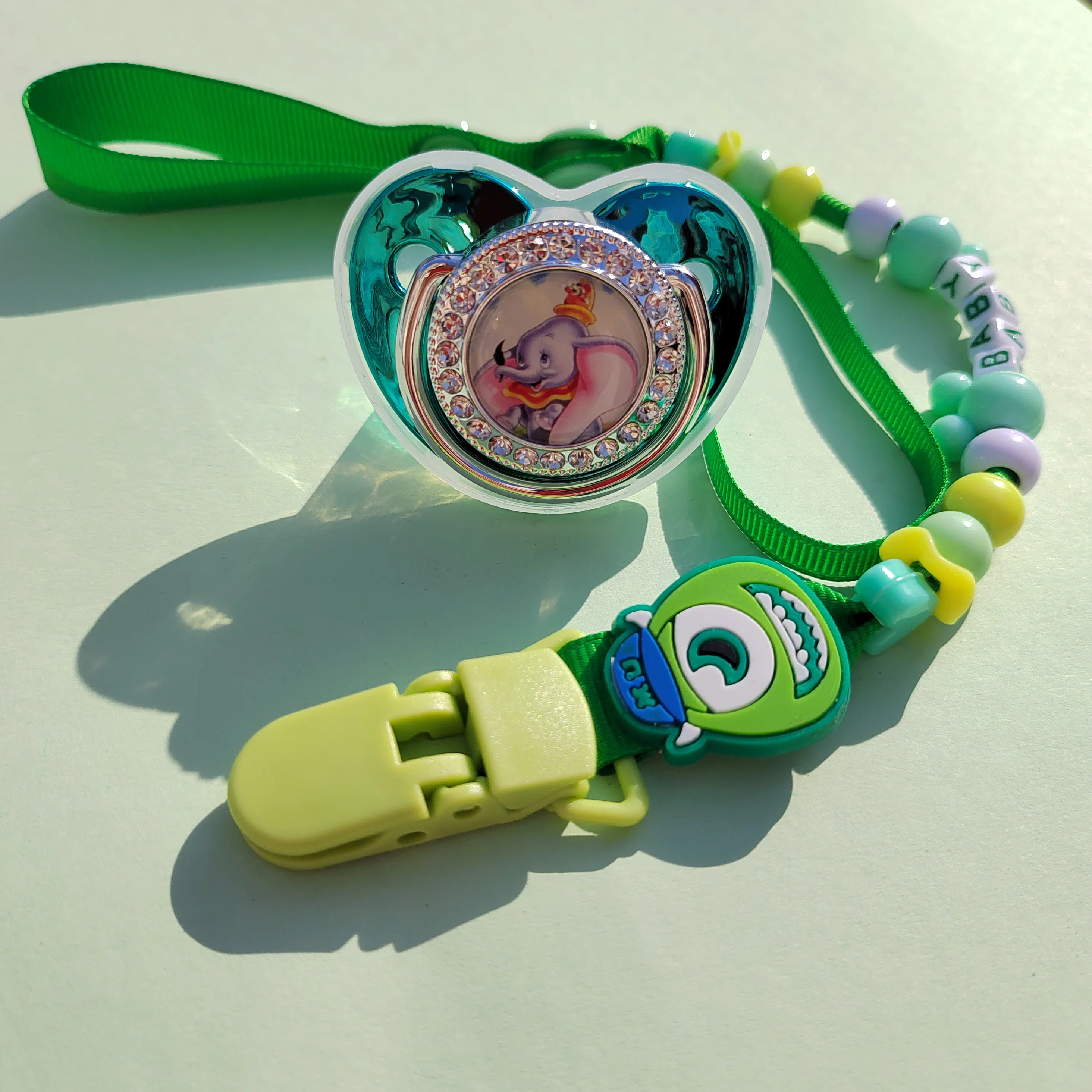 Disney Baby Food Toy Accessories Mickey Minnie Mouse Image Teether Soother Nippler Mike Wazowski Beads Custom Pacifier Clip Name