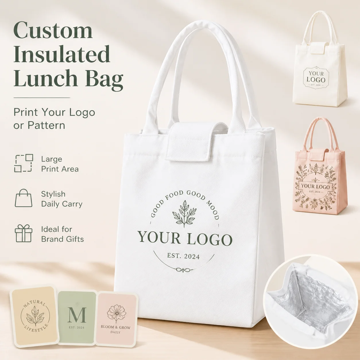 Custom Lunch Bag Personalized Insulated Lunch Tote Reusable Food Bag with Logo Printed Lunch Box Bag for Work School