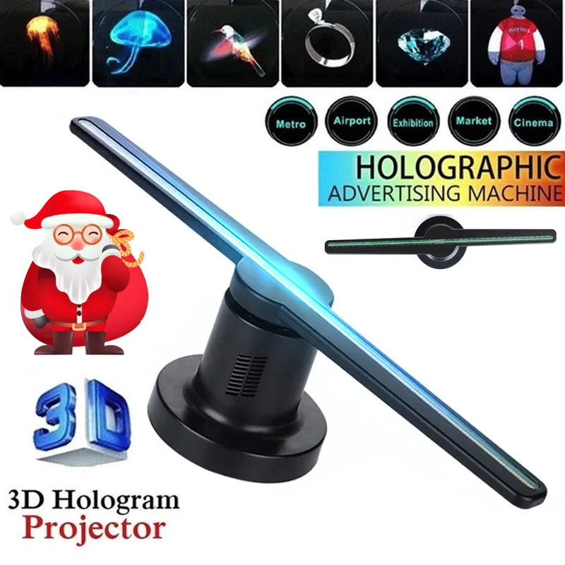 3D Fan Hologram Projector 224LED Advertising Fan Holographic Dispaly Imaging Lamp 3D Display Advertising Logo Light WiFi/Plug-in