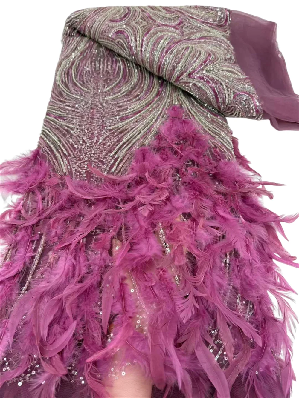 

Luxury 3D Feather Luxury Model Bridal Wedding Dress Sewing Lace Fabric 2025 Exquisite French Nigerian Beaded Sequin Lace Fabrics