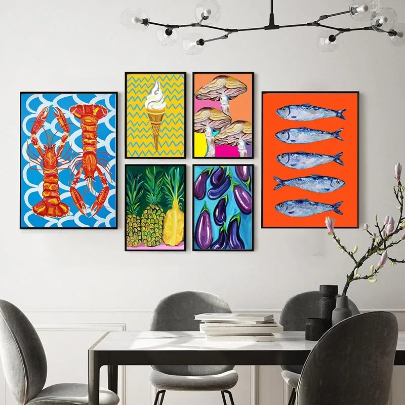 Classic Abstract Wall Art Lobster Crawfish Fish HD Canvas Print Poster Home Living Room Seafood Lovers Kitchen Decoration