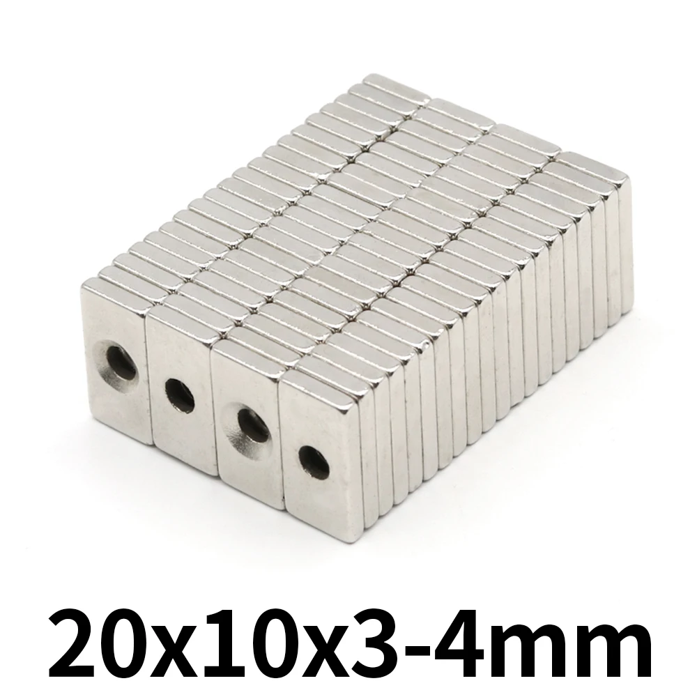 

Neodymium Magnet 20x10x3-4 Block NdFeB N35 Super Powerful imanes Permanent Magnetic 20 x 10 x3 Hole 4 5/10/20/50/100Pcs