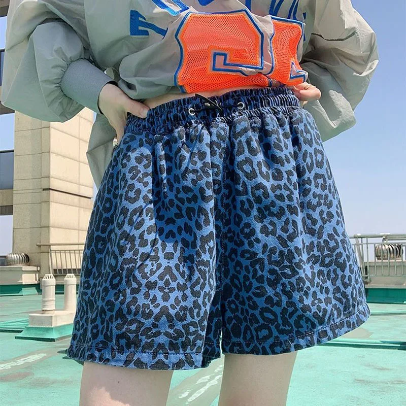 Fashion Female Leopard Printed Loose Shorts Summer New Womens Clothing Streetwear Korean Elastic Waist Wide Leg Casual Shorts