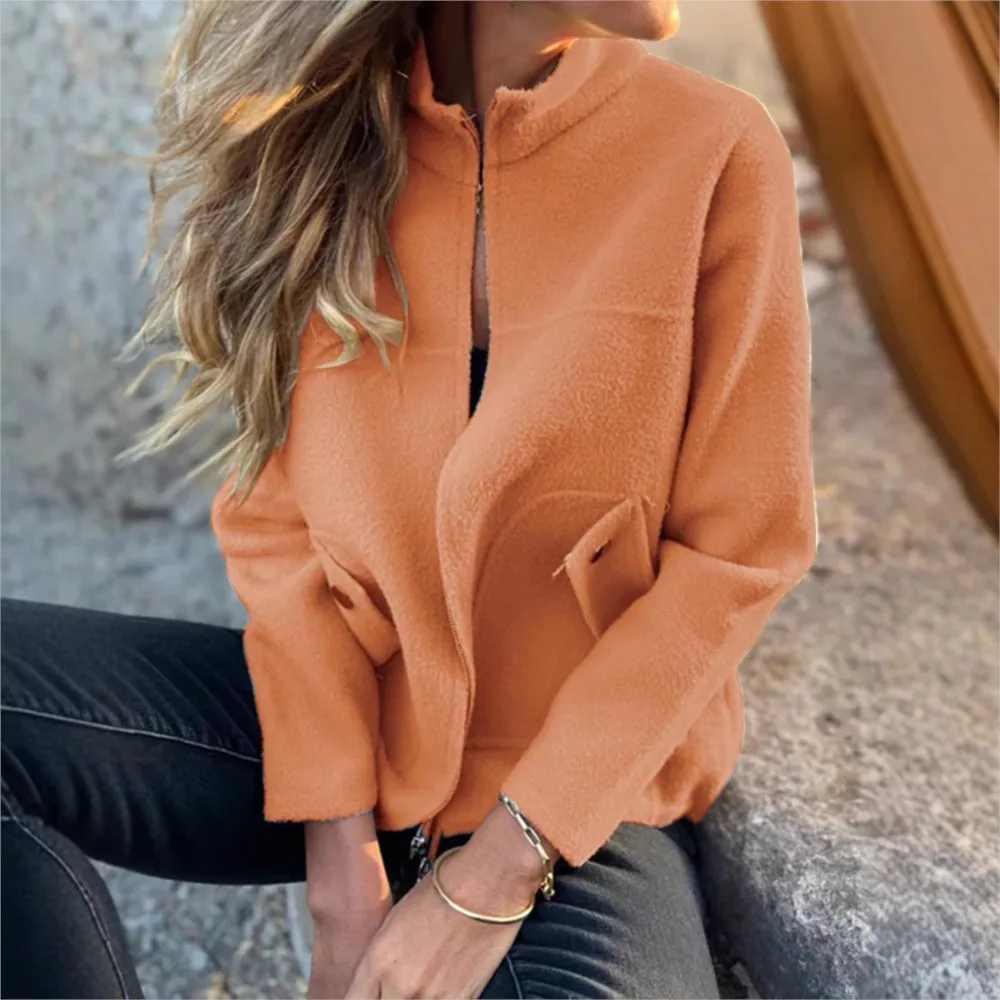 Veste en laine pour femmes, Cardigan décontracté à fermeture éclair, nouvelle mode, col montant, poche d'attache, ample, polyvalent, manteau en laine, 2025