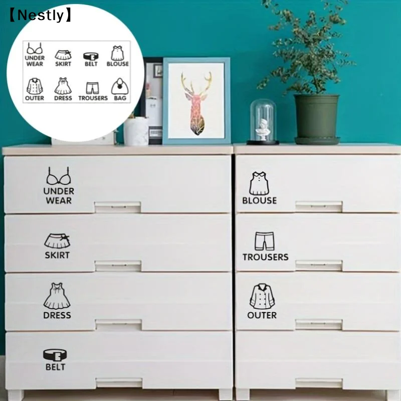 PVC Wardrobe Clothing Label Decal Sort Wall Decals Stickers Tag Clothes Classification Labels Bedroom Art Sticker〔Nest〕