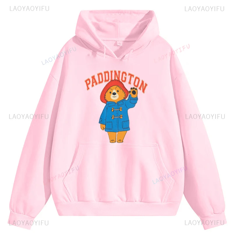 Paddington Bear Woman Cartoon Printed Sweatshirt Man Woman Fashion Creative Drop Shoulder Hoodie Kawaii Clothes Long Sleeve
