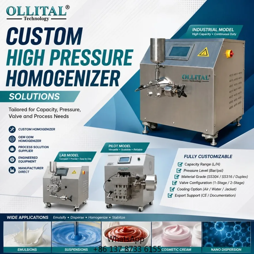 Ollital Custom High Pressure Homogenizer Supplier For OEM ODM Cooling Control And Scale Up Engineering Projects