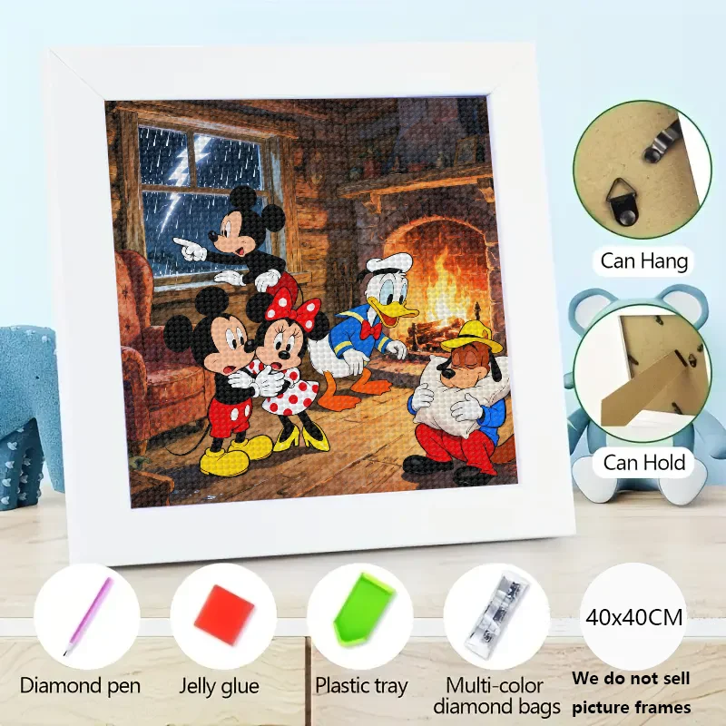 

1PC Disney Mickey Mouse & Friends 5D DIY Diamond Painting Kit Full Drill Round Diamond Art Cozy Fireplace Scene with Stormy Wind