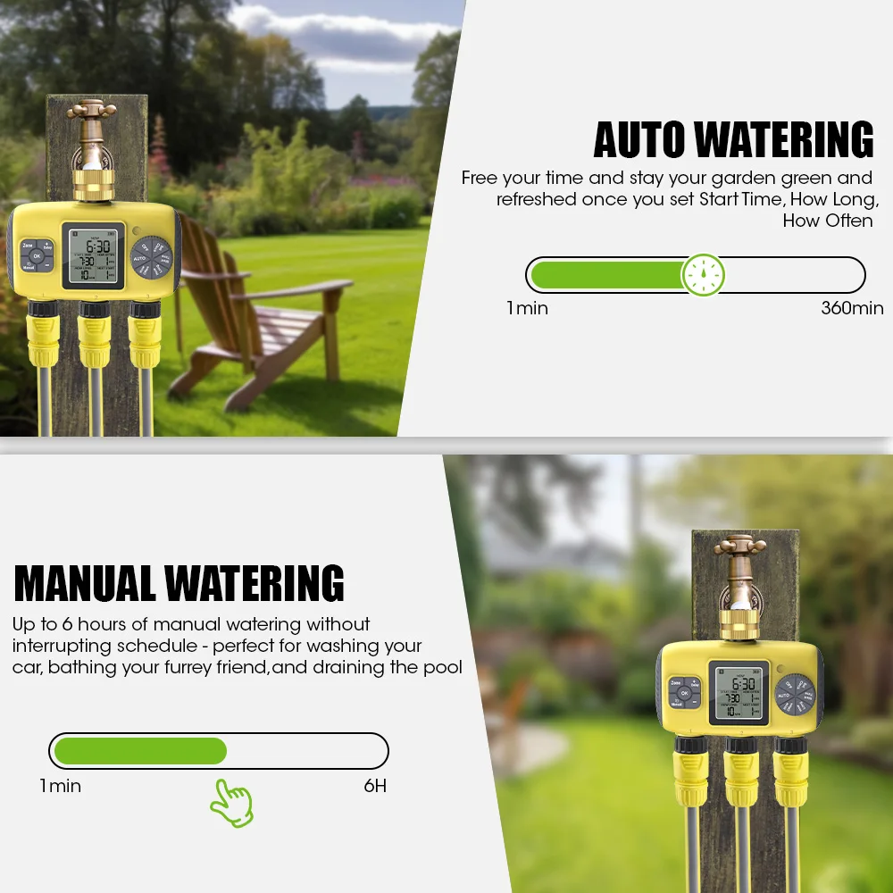 Insoma 3-Outlet التلقائي مؤقت مياه حديقة الري نظام الري التحكم المستقل أدوات مبرمج الرش #4