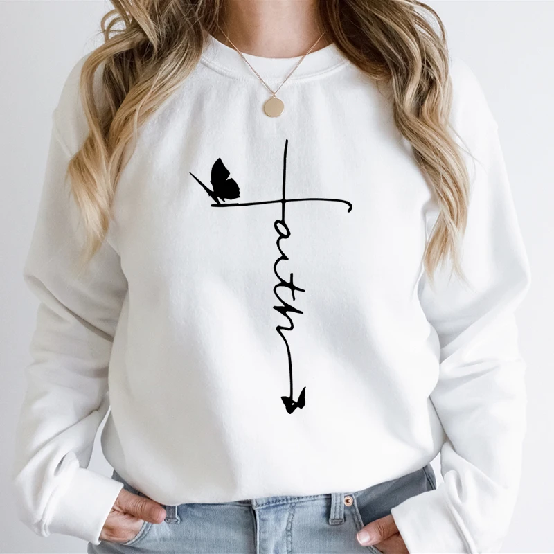 

Women/Men Faith Printed Sweatshirt Butterfly Youthful Woman Clothes O-Neck Casual Daily Hoodies Unisex Faith Sweatshirt Hoodies