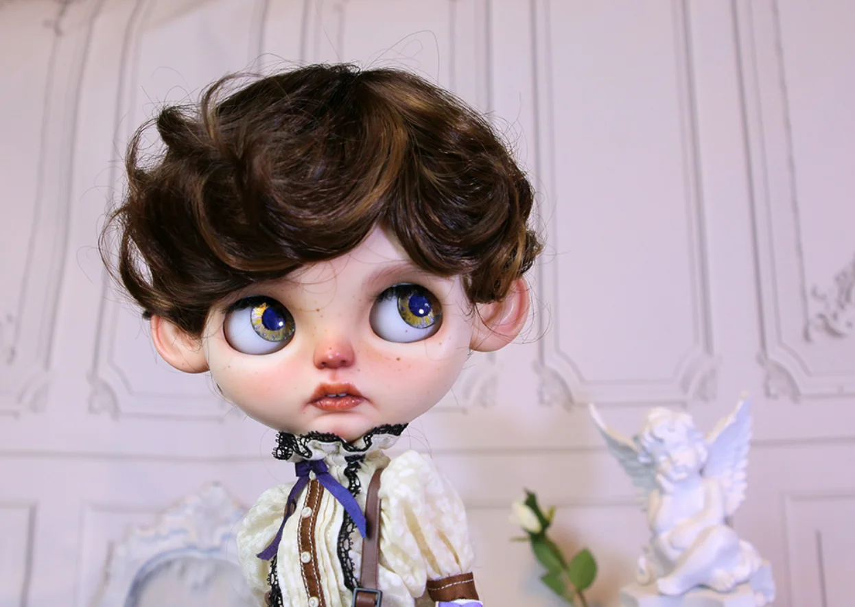 Blythes doll wig fits in 1/6 size fashion new versatile ultra soft milk silk angel roll for men dark brown pick light brown pick