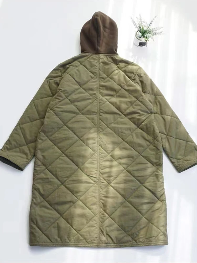 Chaquetas de algodón con capucha de longitud media para mujer, Parkas acolchadas de gran tamaño, abrigo holgado con botones, ropa de abrigo de