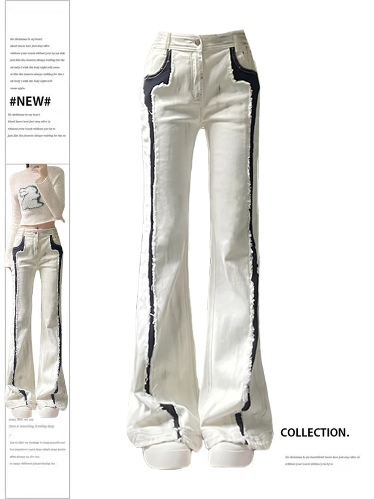 

Women's White Jeans Vintage Patchwork High Waist Denim Trousers 2000s Y2k Harajuku 90s Aesthetic Oversize Pants Trashy Clothes