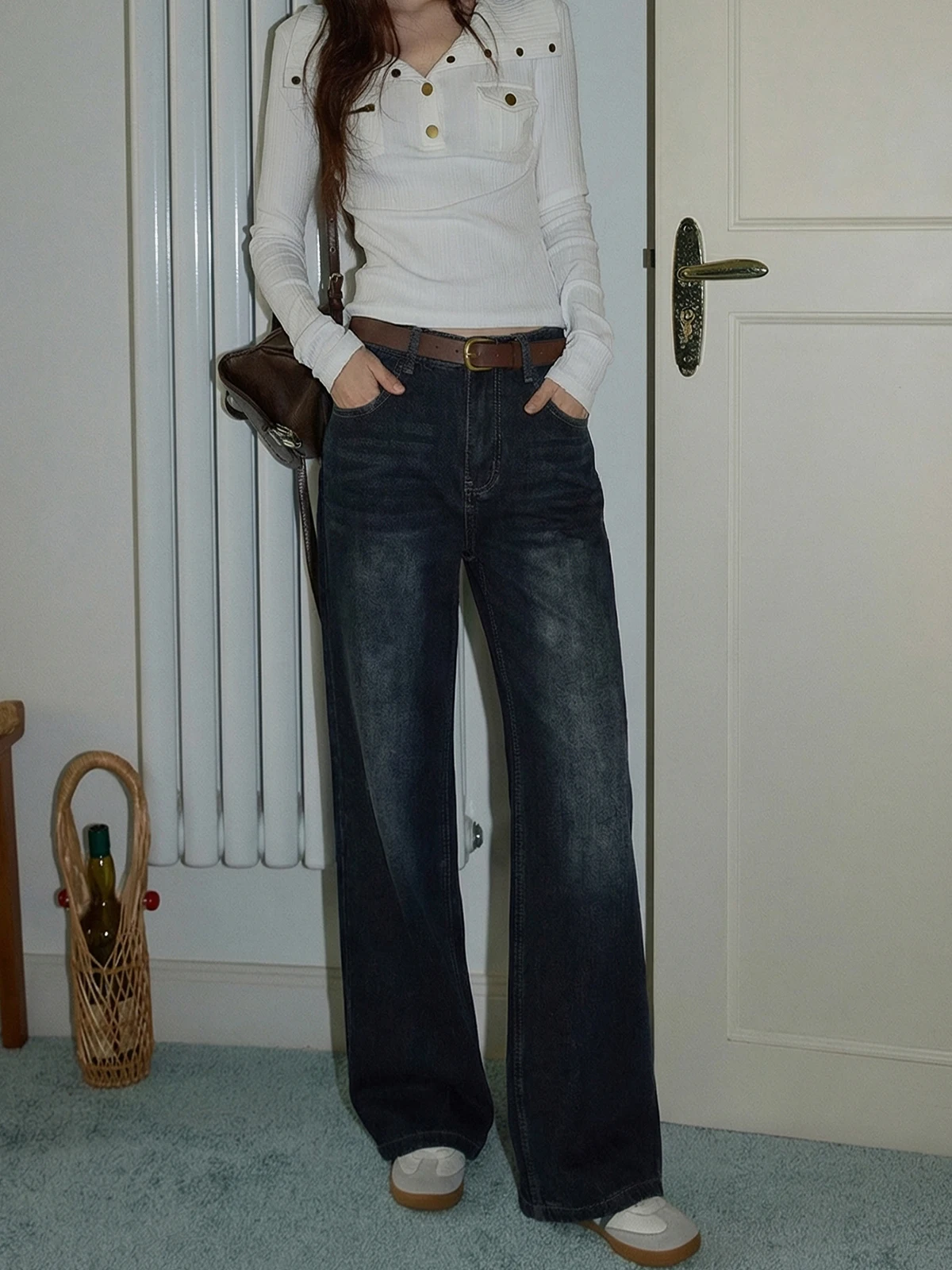 

Джинсы с высокой талией и широкими штанинами для женщин, свободного кроя, в пол, стройнящие, для фигуры типа «груша», маленькие размеры, прямой крой, брюки, новинка весны