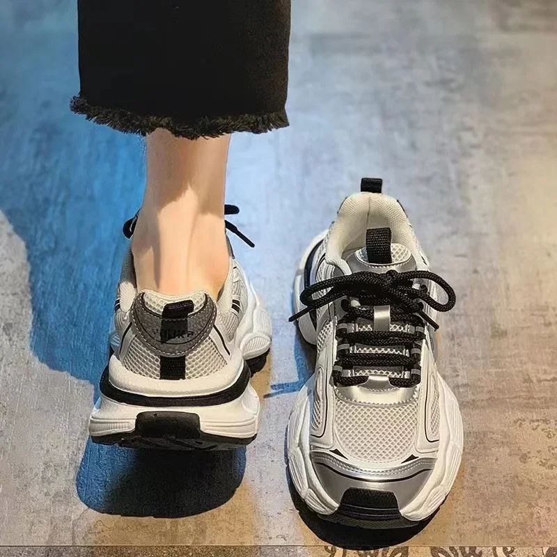 Women Platform Sneakers Mixed Colors Running Sports Shoes Soft Tennis Shoes Casual Vintage Outdoor Lace Up Comfortable Sneakers