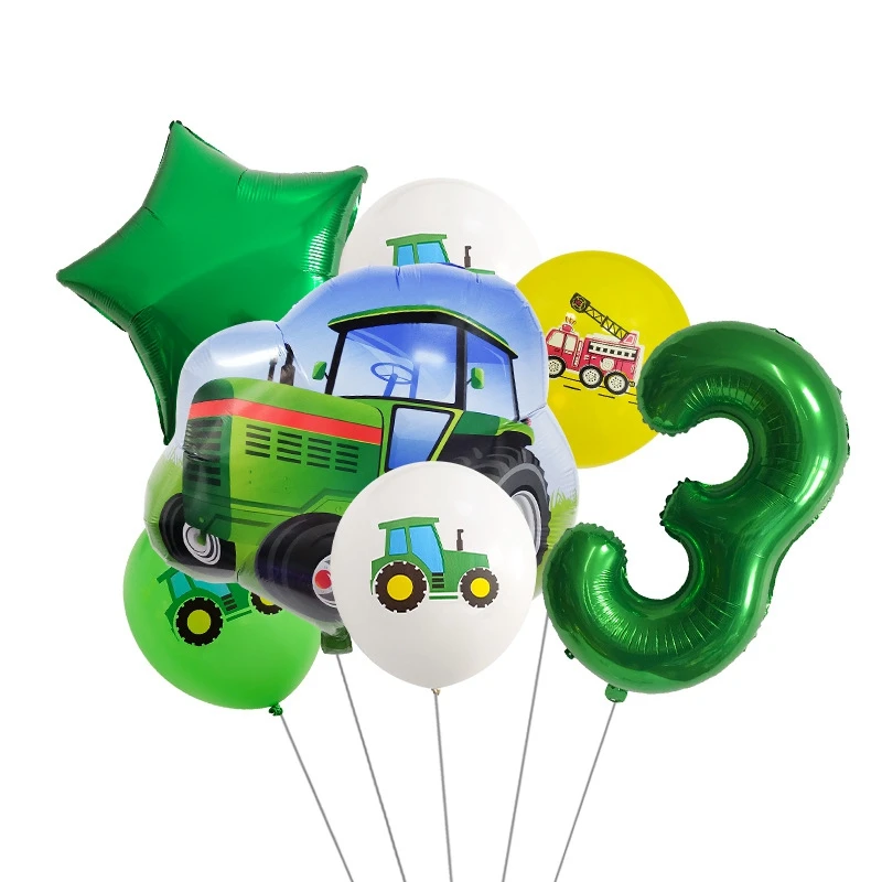 7 stks/set Graafmachine Tractor Nummer Ballonnen Bouwvoertuig Folie Ballon Kids Verjaardagsfeestje DIY Decoratie Latex Ballen Speelgoed