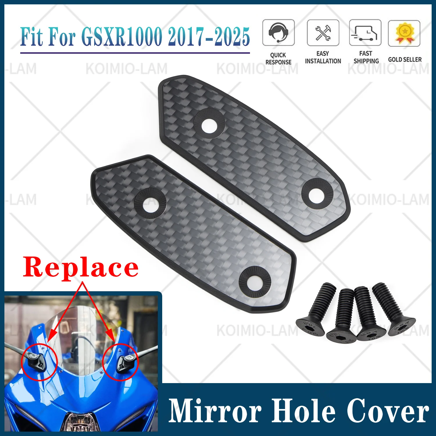 

Fit For Suzuki GSXR1000 2017 - 2025 K17 L7 Motorcycle Block Off Cap Base Mirror Hole Cover GSX-R 1000