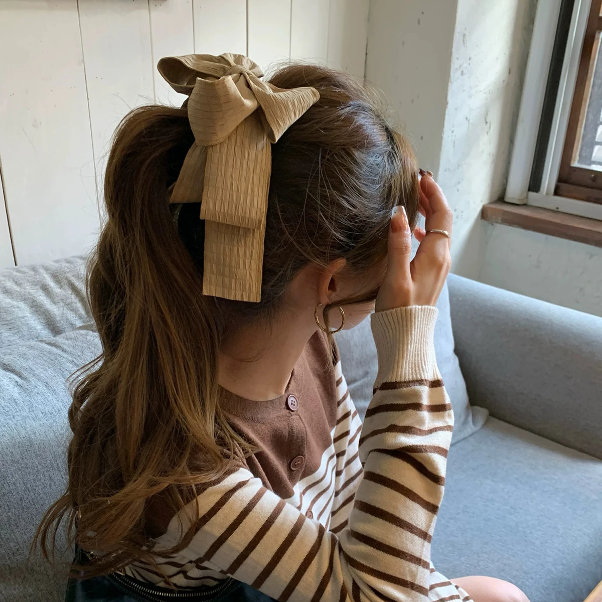 

AWAYTR Vintage Bow Hairpin Ribbon Banana Clip For Girls High Ponytail Hair Clips Spring Clip Hair Accessories Women