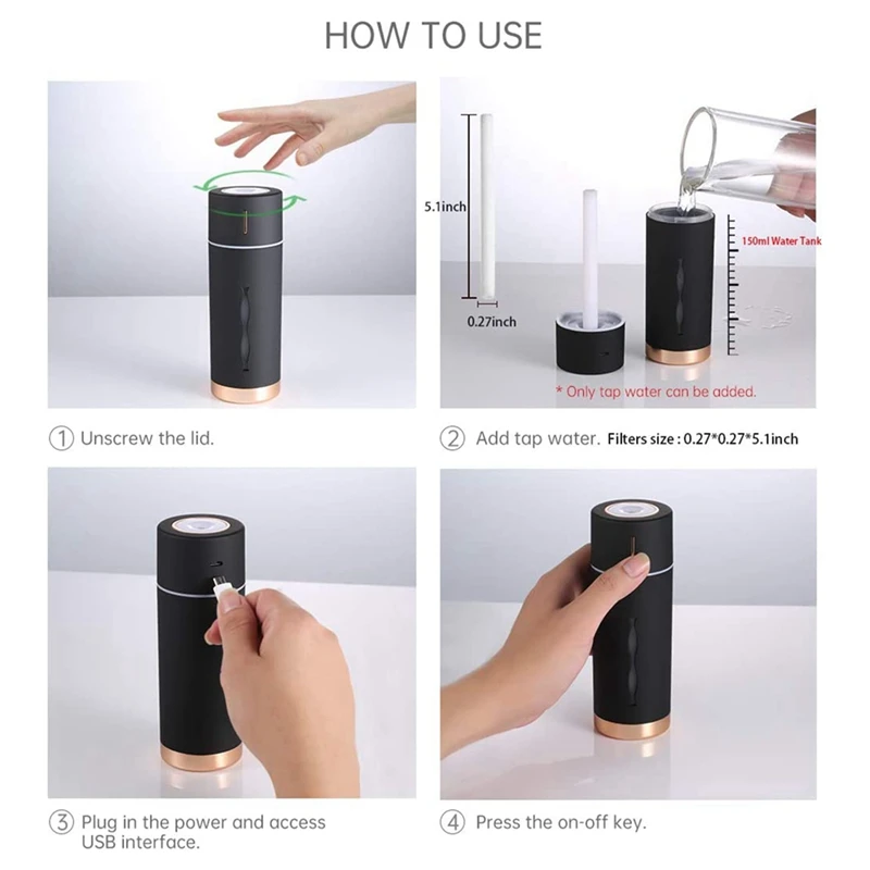 Pessoal fresco Umidificador Névoa, Super Silencioso, Desligamento Automático, Quarto, Escritório, Viagem, Carro, 1 pc