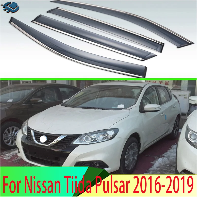 Plastic Exterior Visor Vent Shades Window Sun Rain Guard Deflector 4pcs For Nissan Tiida Pulsar 2016-2019 Third generation C13
