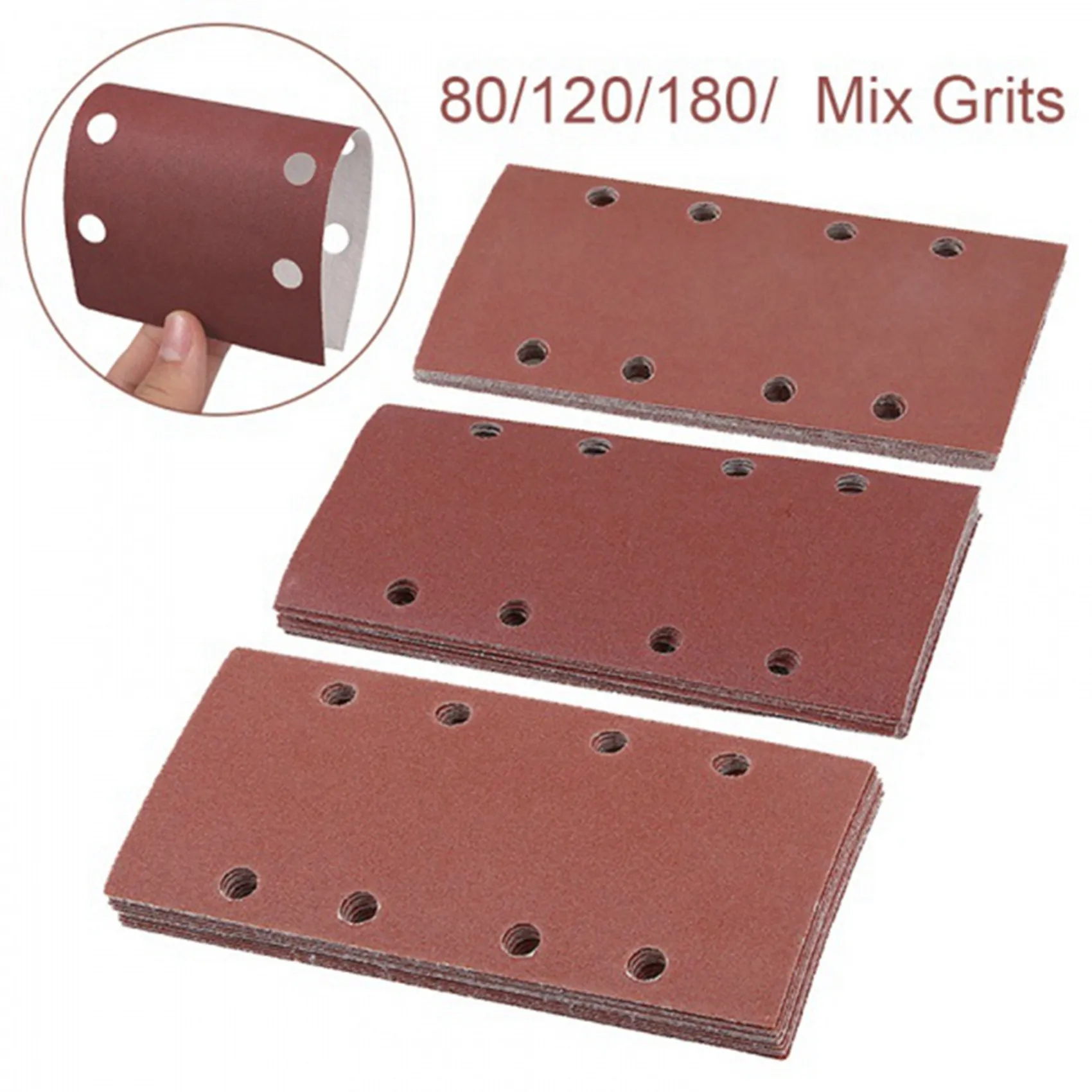 

VEHO-60 Pcs Sanding Pads, Sanding Paper Hook And Loop Sand Sheet 95X185mm Punched 8 Holes Grits 80/120/180 Fit Sheet