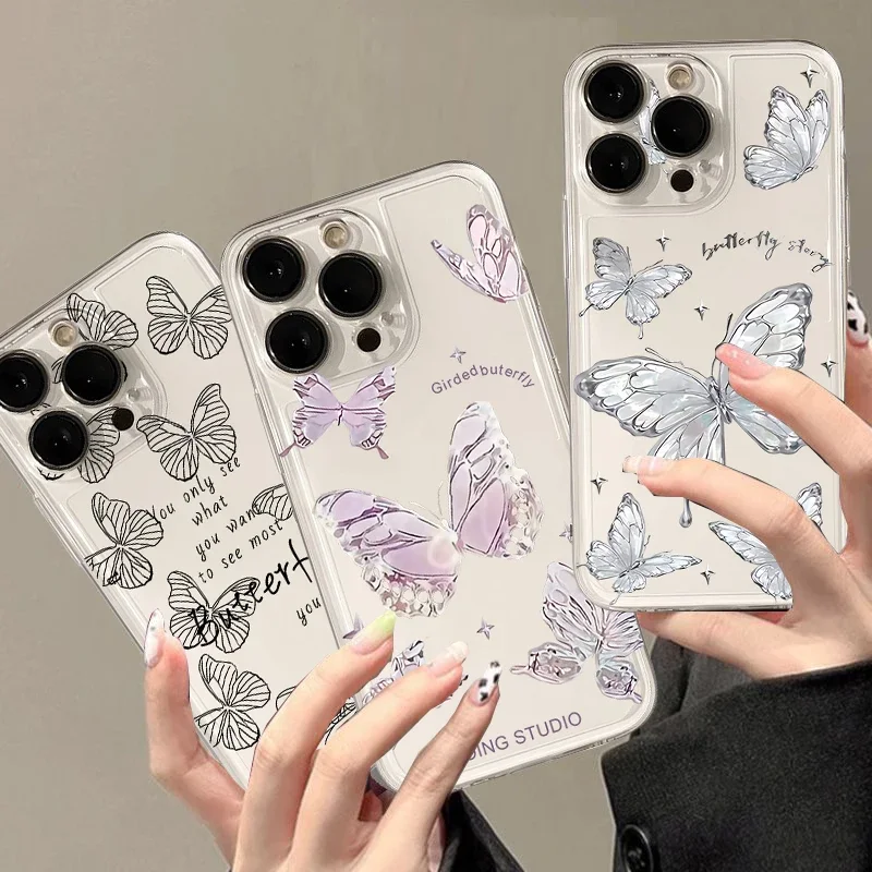 Fall Für Samsung Galaxy A56 A55 A54 A35 A36 A26 A16 A15 A14 A34 A53 S25 S24 S23 Ultra Plus S20 S21 S24 FE Koreanische Schmetterling Funda