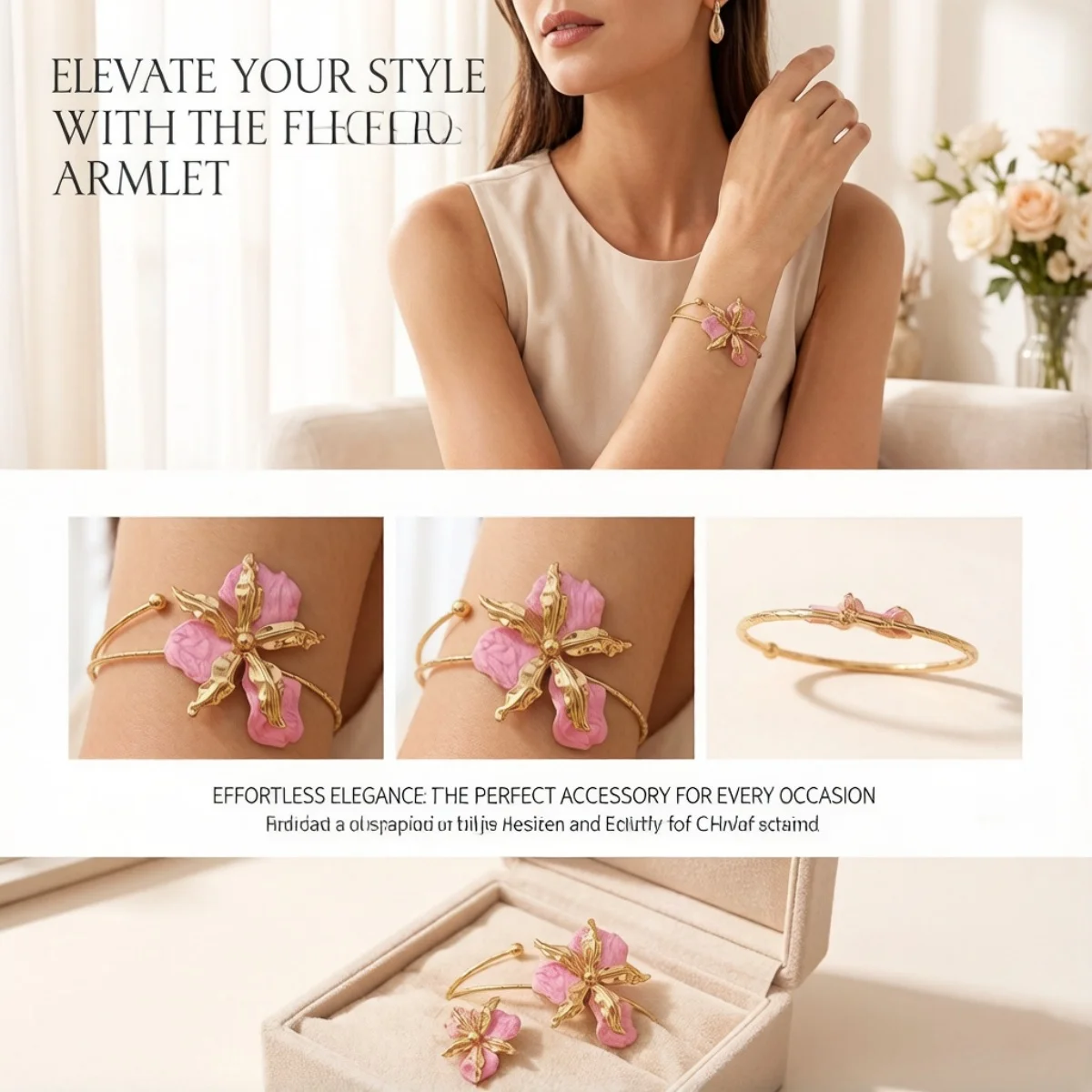 Elegantes, schickes Metall-Armband mit unregelmäßigen Blütenblättern für Damen und Herren, exquisiter Blumen- und Blatt-Armreif, Sommerparty-Schmuck – Detail 3