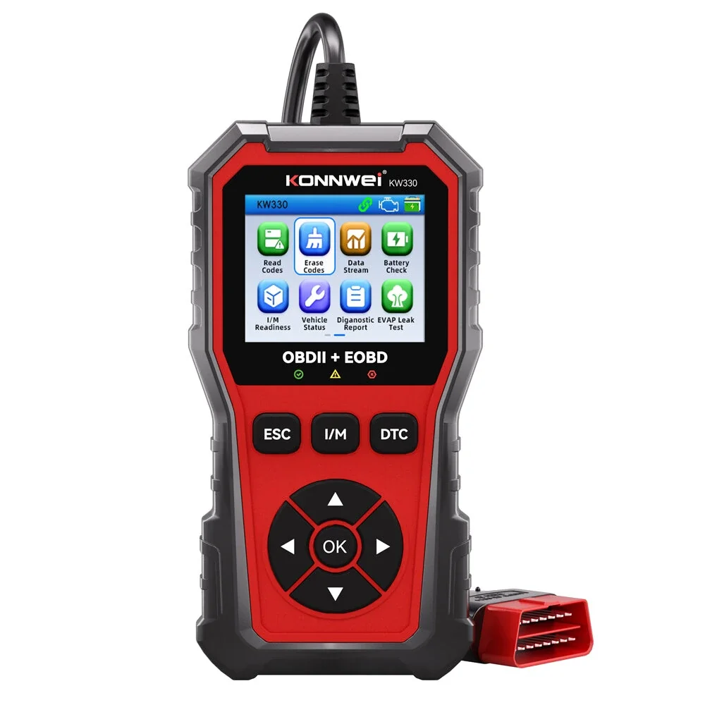 konnwei-kw330-obdii-eobd-can-エンジンコードリーダー-28インチtftスクリーン-バッテリーテスト-多言語対応-車両診断ツール-obd2スキャナー