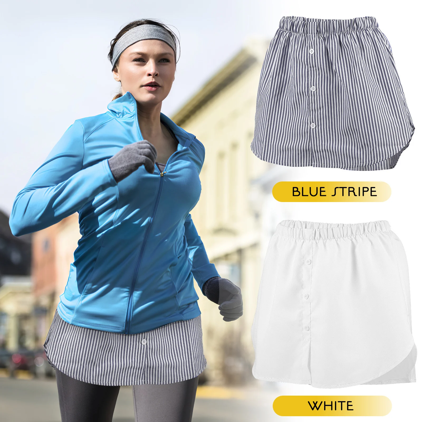 

2pcs White Blue Striped Fake Skirt For Women Half Length Layering Extender Lower Sweep Shirt Hemline Cozy Wearable Gift