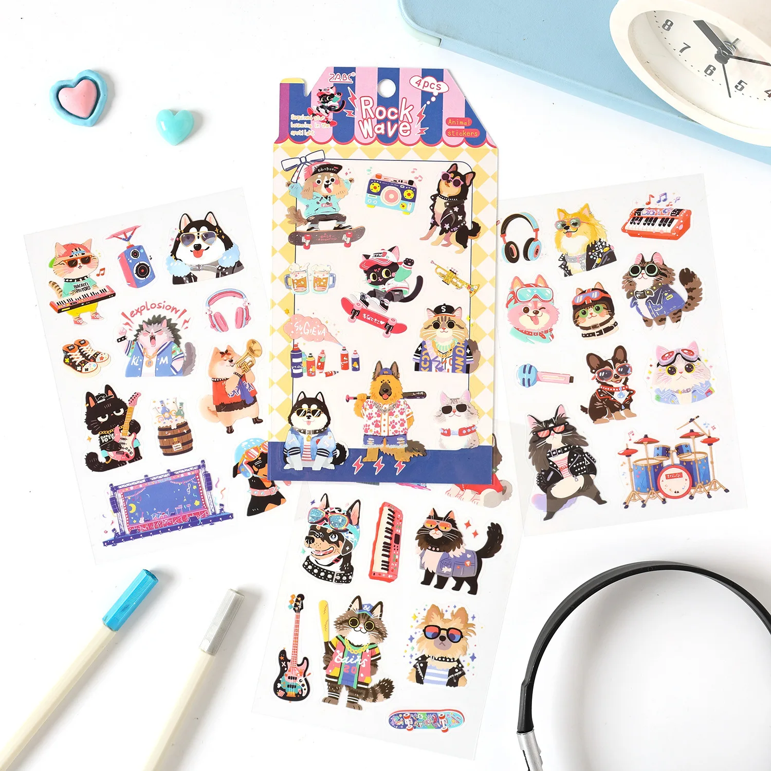 Kawaii Cartoon Cat & Puppy Dog Sticker Pack for Diary Journaling Deco DIY Scrapbooking - Cute Cartoon Stickers Hobby Supplies