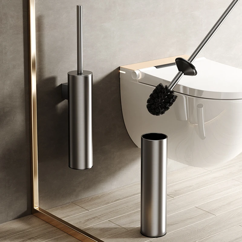 

Gun gray toilet brush floor bathroom cleaning brush high-end hotel toilet toilet brush holder set 304 stainless steel