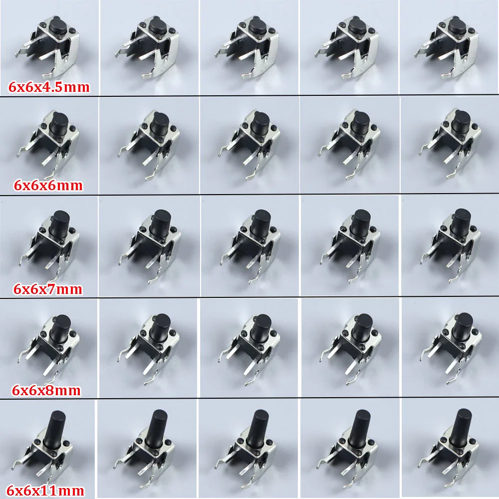 50/100Pcs 6x6 PCB Momentary Tactile Tact Push Button 4-Pin Self-reset Switch Right Angle With Stent 6*6*4.5/6/7/8/11mm