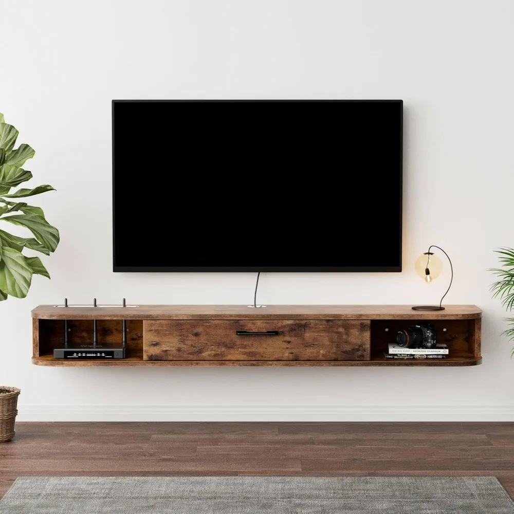 Floating TV Unit,47''Wall Mounted TV Cabinet,Floating Shelves with Door,Modern Entertainment Media Console Center Large Storage