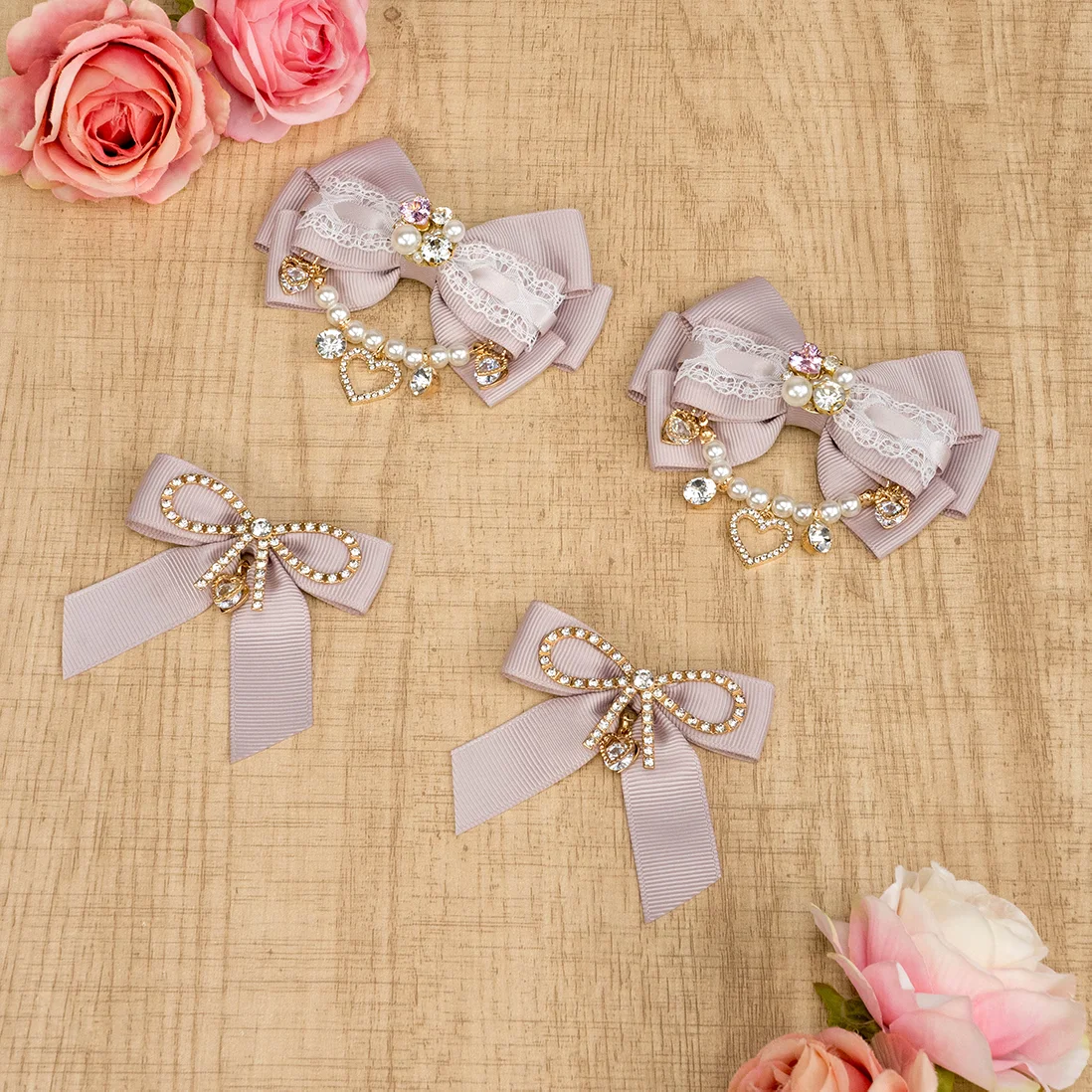 Japanese Mine Mass-Produced Girls Sweet Handmade Flower Disk Pearl Chain Bow Hairpin Ornament Lolita Women Side Clip Headdress