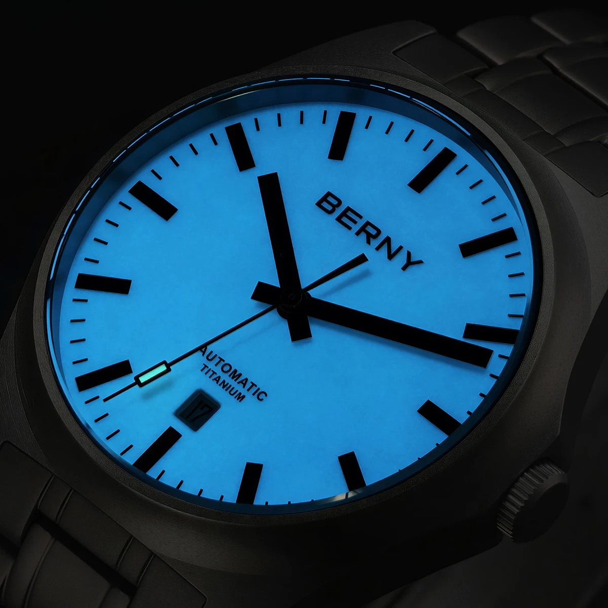 BERNY Titan-Automatikuhren für Herren, mechanische Armbanduhr, Saphirglas, voll leuchtendes Zifferblatt, 10 ATM wasserdicht, Herrenuhr – Detail 6