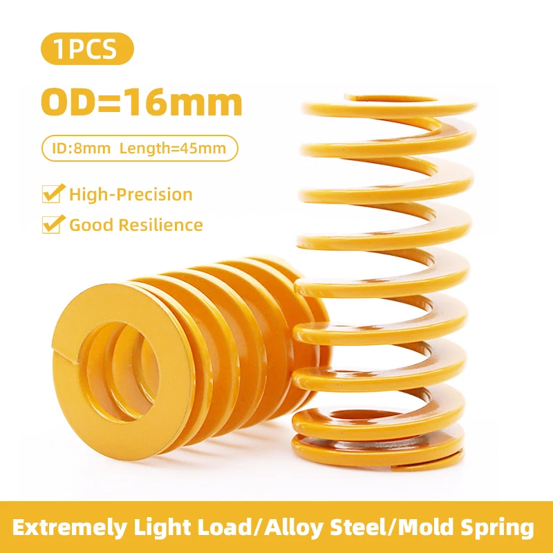 

Creamily 1PCS Yellow Small Load Die Mold Springs Spiral Stamping Compression Springs Outer Diameter16mm Inner Diameter8mm L=45mm