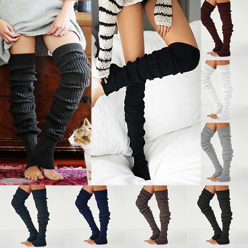 1 paar Frauen Winter Beinlinge Gestrickte Dicke Streifen Woolen Plus Lange Bein Socken Über Knie Häkeln Stricken Legging Dance ballett Socken