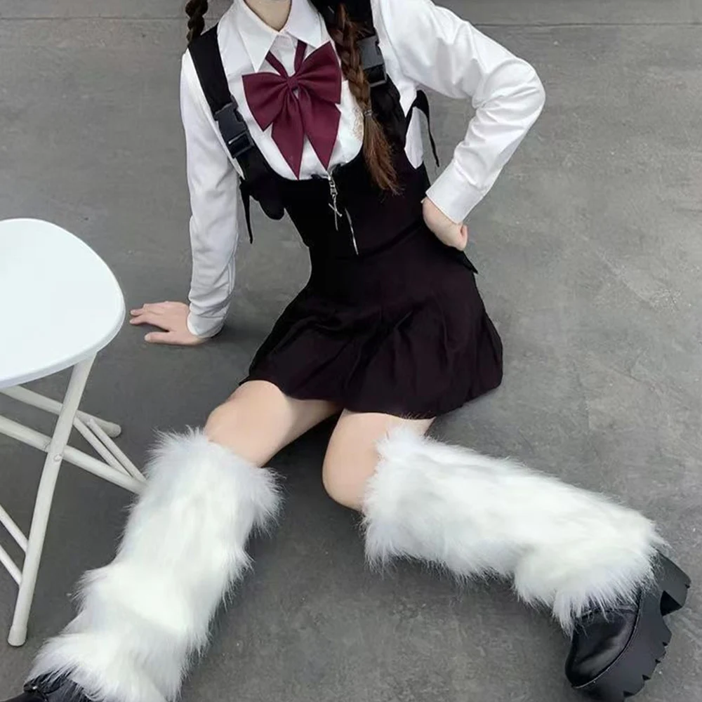 Meias longas de pele sintética para meninas, Cool JK Leg Warmer, Meias botas góticas, menina Harajuku, capa de bota Lolita, mangas para pés, Y2K, inverno