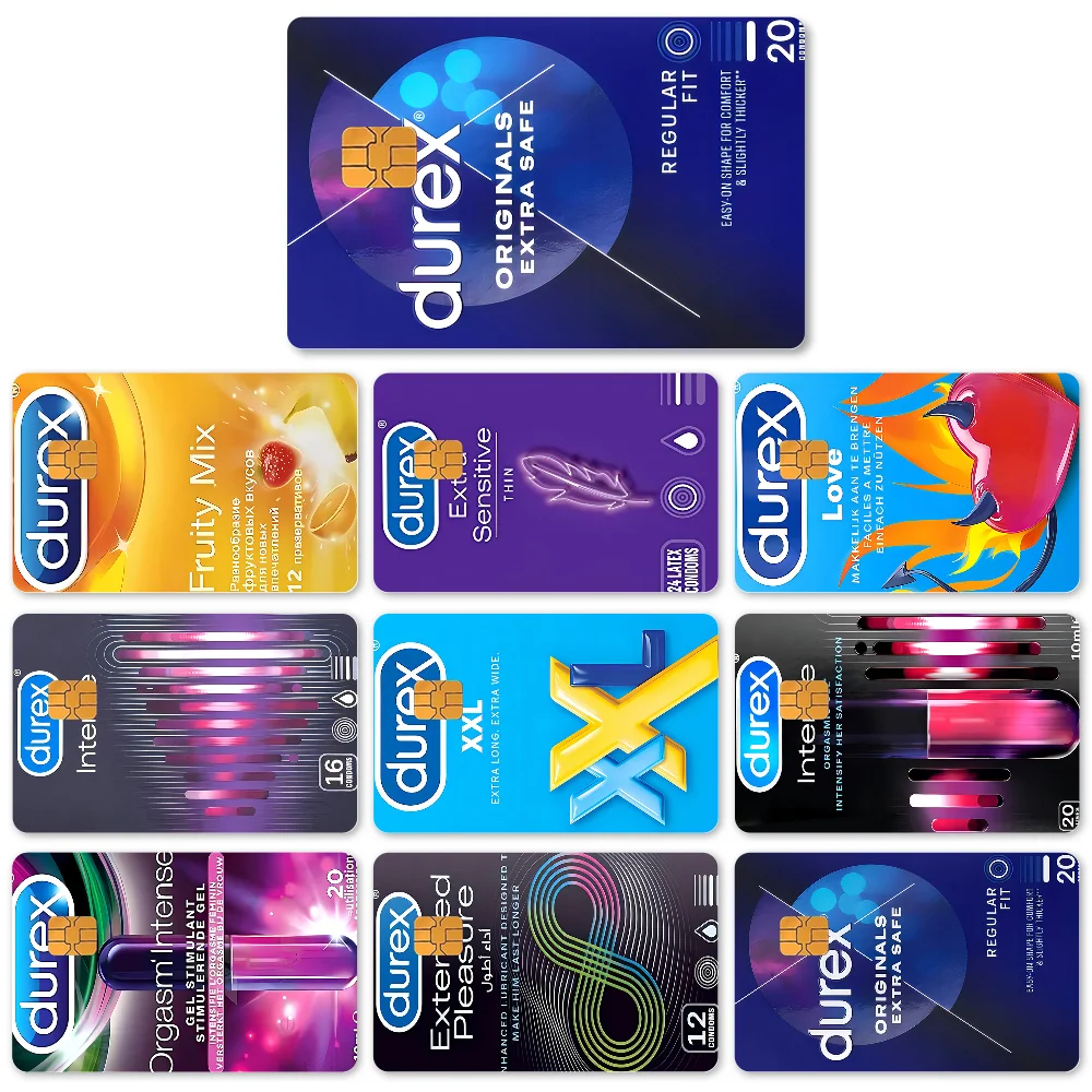 Sexy Kondom Marke D-Durex Cartoon Aufkleber 4 stücke PVC Karte Haut Aufkleber Für Bank Karte Bus Metro Karte fall Dekorieren Geschenk