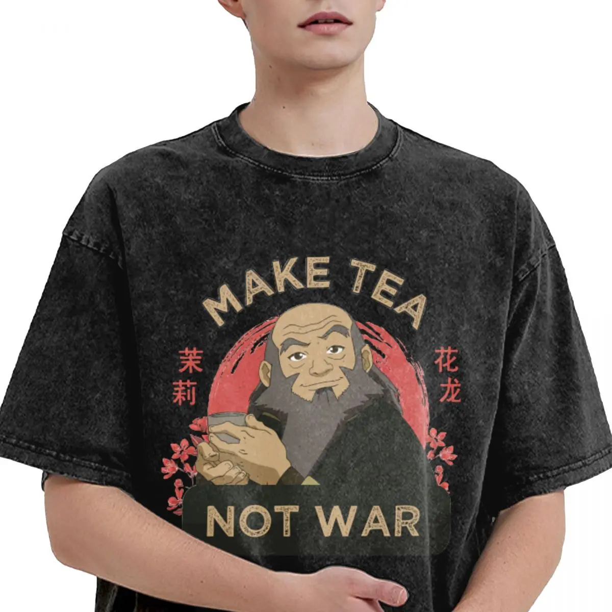 Anime Avatar The Last Airbender Iroh Tea Not War Graphic T-shirt Men Vintage Washed Tshirts Cotton T Shirt Harajuku Male Tops