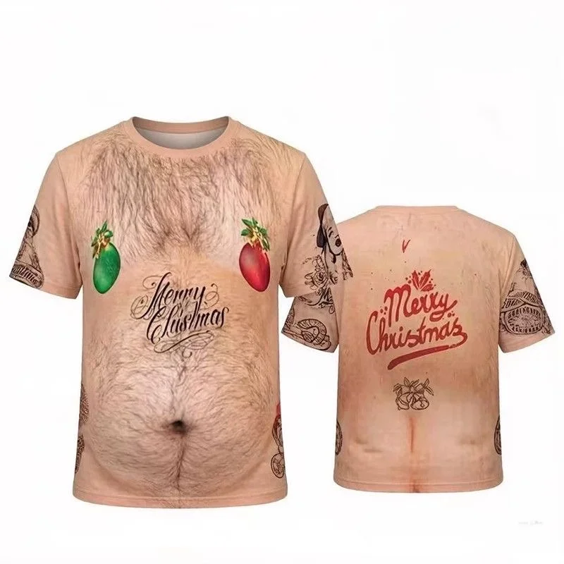 Fun T-shirt Christmas Beer Belly 3D Printed Festive T-shirt, Y2K Men's T-shirt Women's T-shirt Christmas Ugly T-shirt Streetwear
