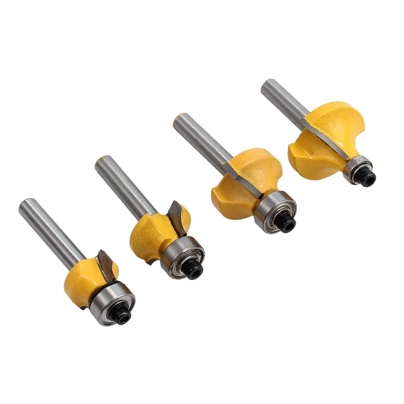 4X Round Over Edging Router Bit Set 1/4 Inch Shank 1/2 Inch 3/8 Inch 1/4 Inch 1/8 Inch Radius