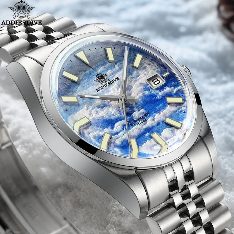 

ADDIESDIVE AD2041 Автоматические механические часы с 3D облачным морским циферблатом Роскошные светящиеся часы из нержавеющей стали 100 м для дайвинга reloj hombre