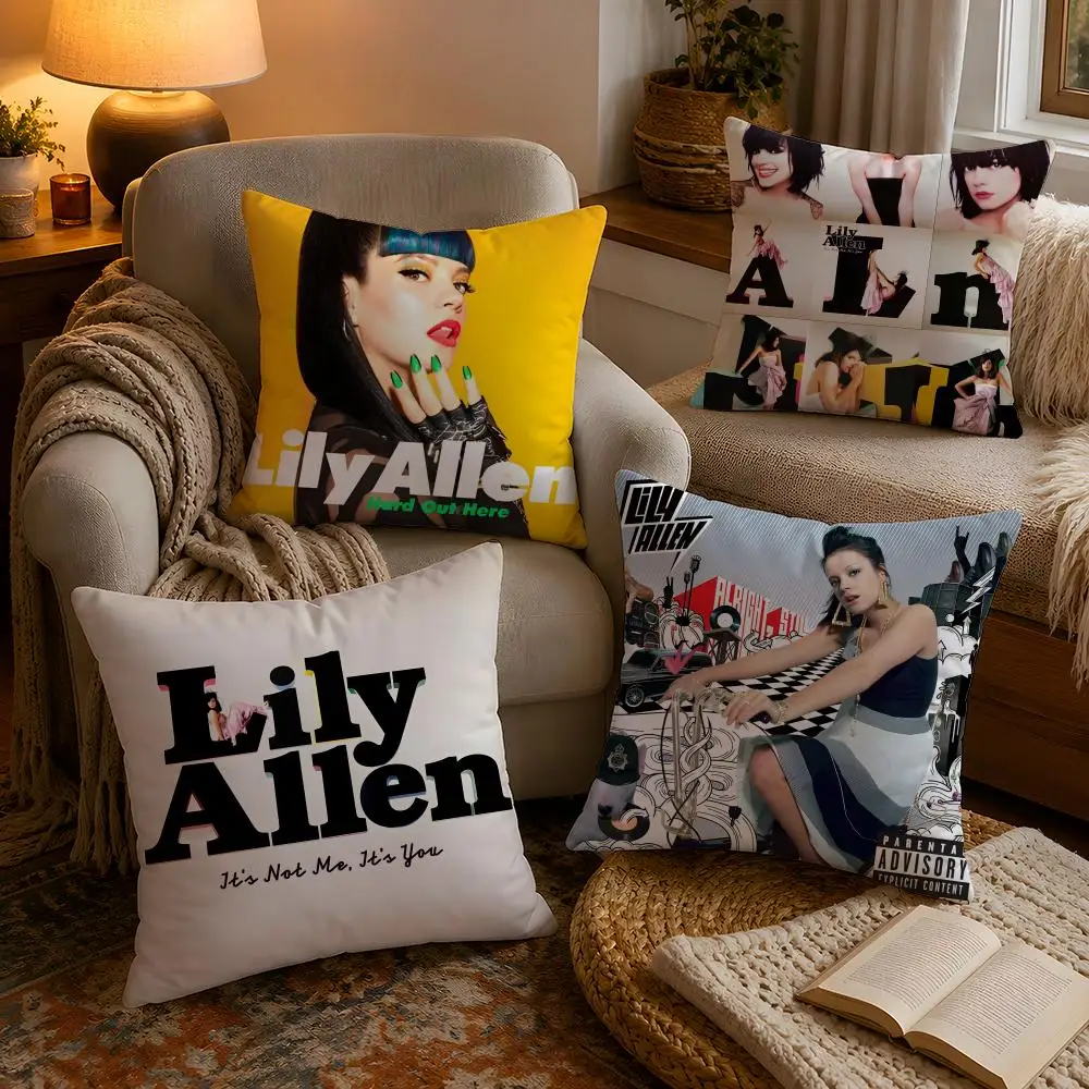 Singer L-Lily Allen Cushion Cover Soft Plush Cushion Cover Double Print And Invisible Zipper For Sofa Home Car Use