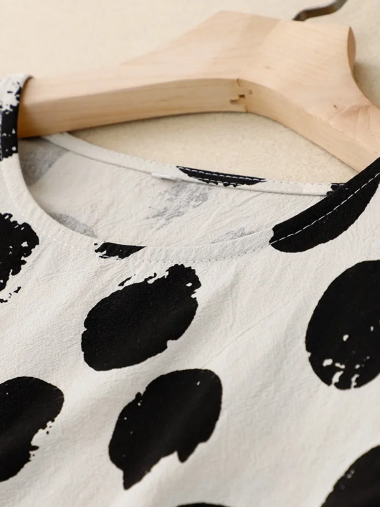 Linetto di cotone allentato estivo ter Ne Svel Top da donna artistico di grandi dimensioni sopra la testa in cotone sottile Linet irt