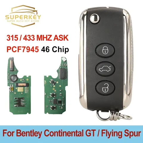 Bentley Continental GT Flying Spur KR55WK45032 용 SUPERKEY 315MHz 433MHz 46 칩 열쇠가없는 플립 스마트 키