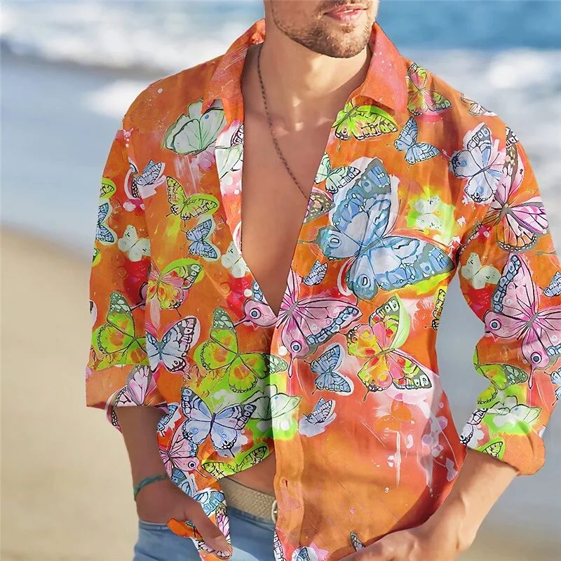 Men's Shirt Hawaiian Floral Butterfly Color Spring Summer 2023 Fashion Trend Hot Sale New Leisure Outdoor Vacation Plus Size