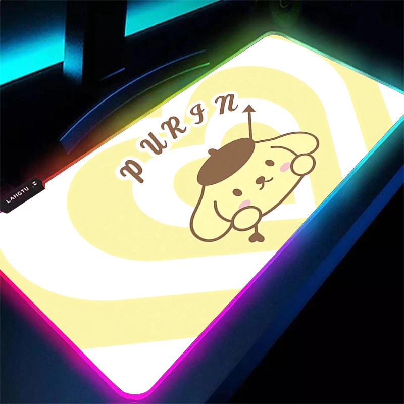 

RGB Mouse Pad Pompompurin 90x40cm Gaming Accessories Edge White Gamer xxl Computer Desk Mat Laptop Varmilo LED Keyboard Mousepad